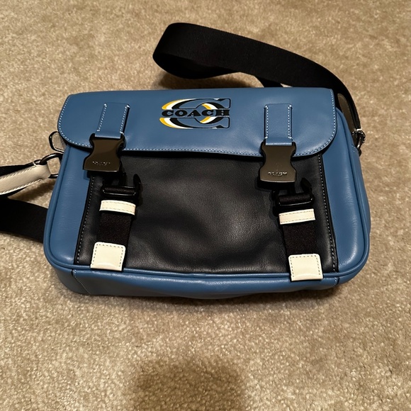 Coach Track Blue Crossbody Bag With Coach Stamp Coach Men Bag Crossbody Unisex - Picture 7 of 7